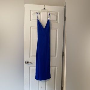 Shein Ankle length royal blue formal dress with cross cross spaghetti straps